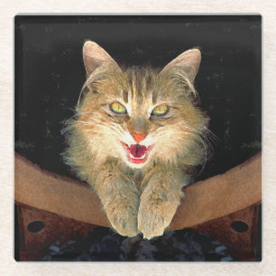 Mad Cat Painting - Cute Original Cat Art Glass Coaster