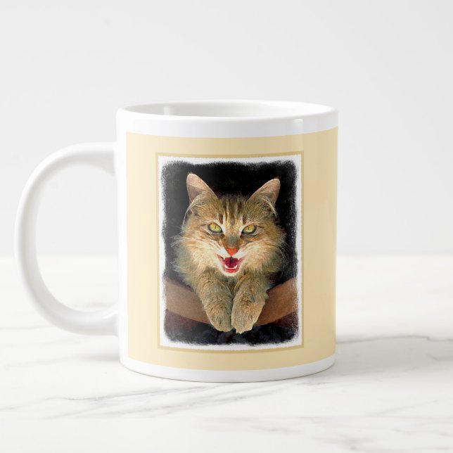 Mad Cat Painting - Cute Original Cat Art Large Coffee Mug (Left)