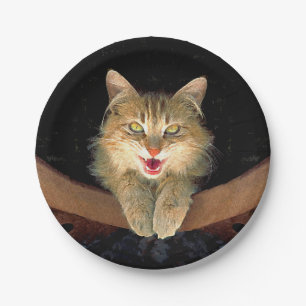 Mad Cat Painting - Cute Original Cat Art Paper Plate