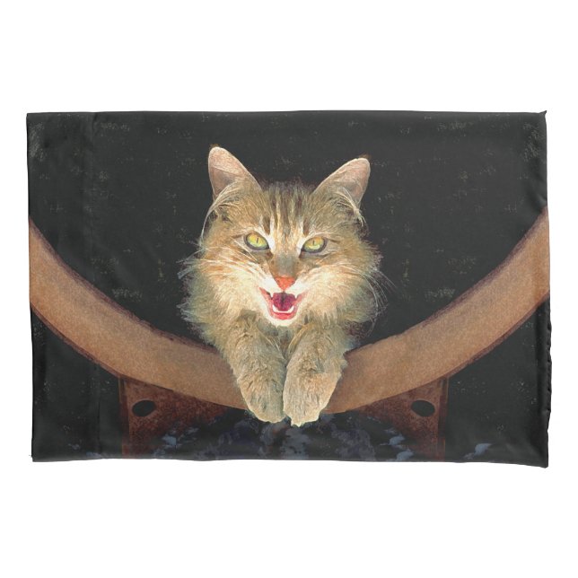 Mad Cat Painting - Cute Original Cat Art Pillowcase (Front)