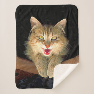 Mad Cat Painting - Cute Original Cat Art Sherpa Blanket