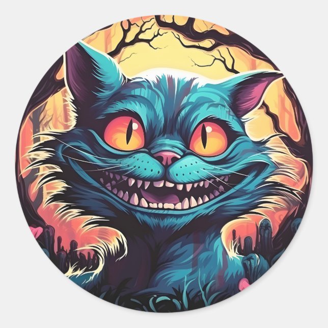 Mad Cheshire Cat Alice in Wonderland  Classic Round Sticker (Front)
