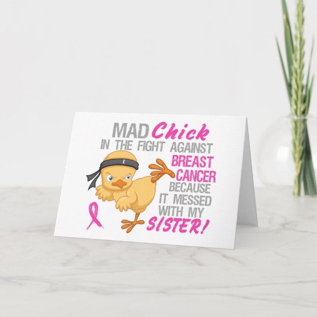 Mad Chick Messed With My Sister 3 Breast Cancer Card (Front)