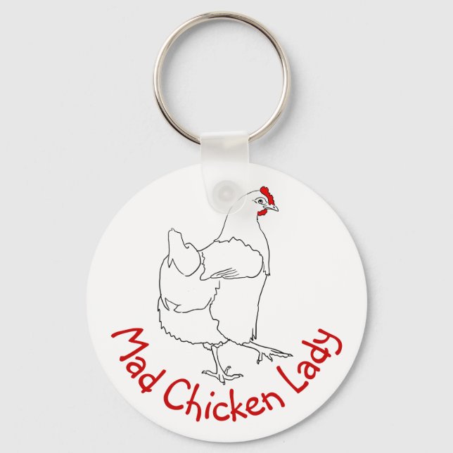 Mad Chicken Lady Funny Cute Animal Art Drawing Key Ring (Front)