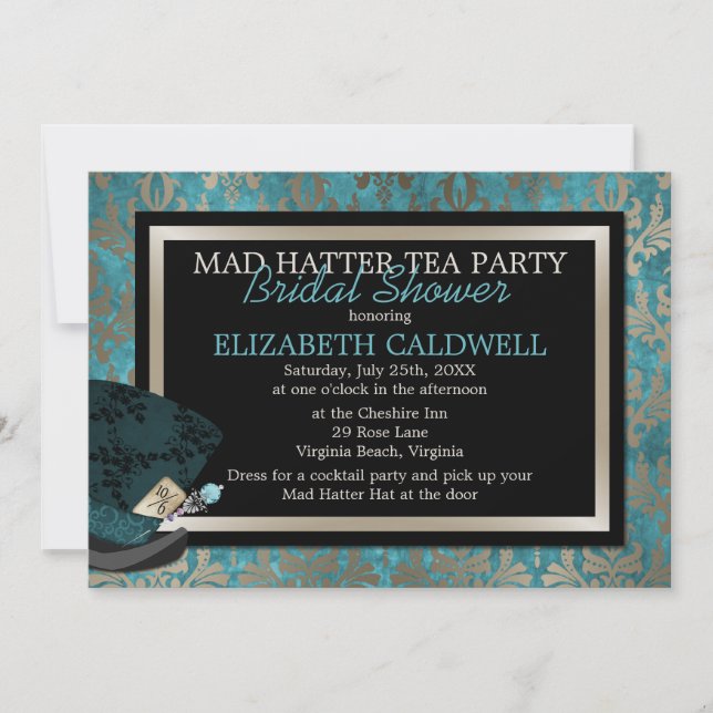 Mad Hatter Alice in Wonderland Bridal Shower Invitation (Front)