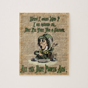 Mad Hatter,Alice In Wonderland,Quote Vintage Art Jigsaw Puzzle