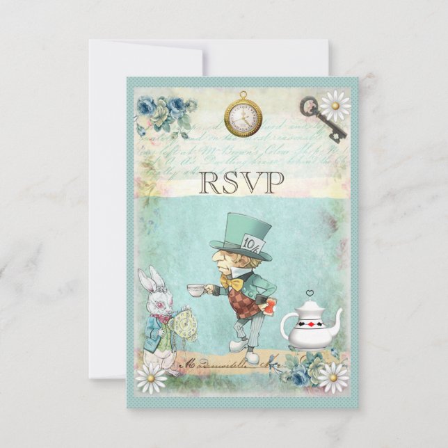 Mad Hatter Alice in Wonderland RSVP Card (Front)