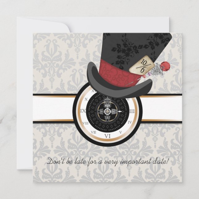 Mad Hatter Alice in Wonderland Wedding Invitation (Front)