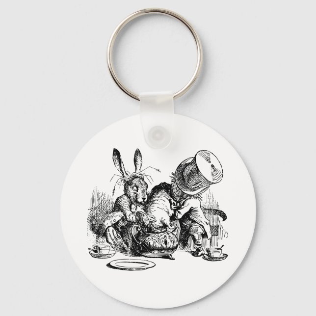 Mad Hatter and March Hare dunking the Dormouse Key Ring (Front)