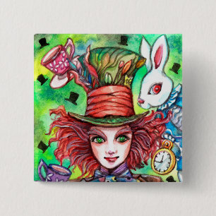 Mad Hatter and Rabbit 15 Cm Square Badge