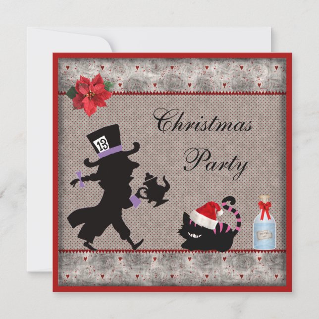 Mad Hatter & Cheshire Cat Christmas Party Invites (Front)