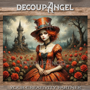 Mad Hatter Girl in Rose Garden Decoupage Tissue Paper