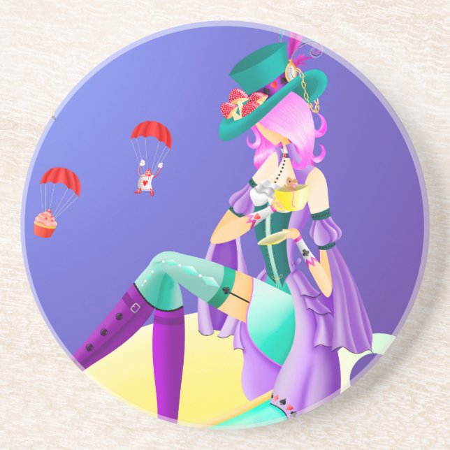 Mad Hatter in Tea Cup  Coaster (Front)