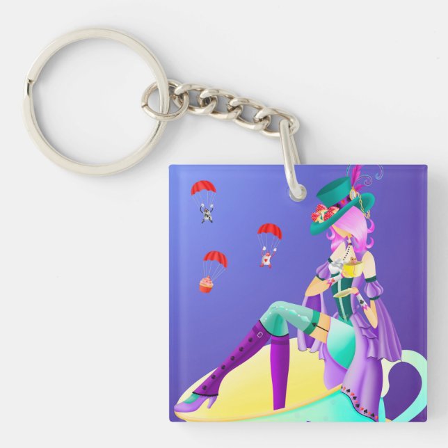 Mad Hatter in Tea cup Key Ring (Front)