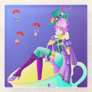Mad Hatter in teacup  Glass Coaster