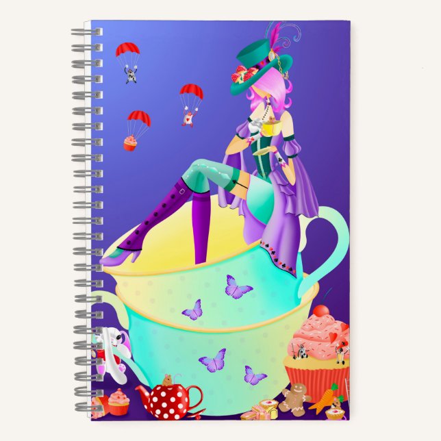 Mad Hatter in Teacup Wonderland  Notebook (Front)