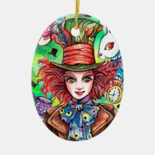 Mad Hatter & Rabbit Ceramic Ornament