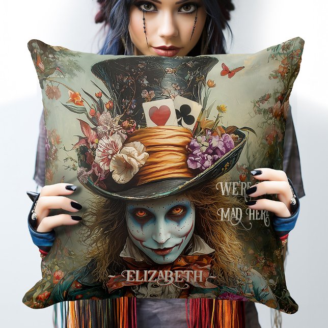 Mad Hatter Red Hair We're All Mad Here Wonderland  Cushion (Creator Uploaded)