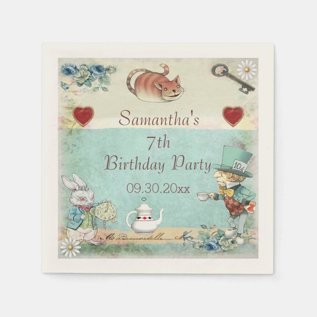 Mad Hatter Tea Party Birthday Party Personalised Napkin (Front)