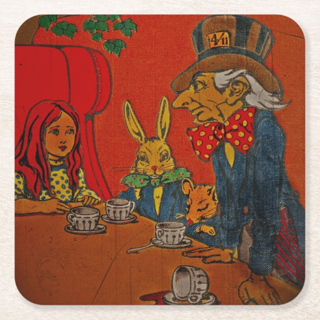 Mad Hatter Tea Party Square Paper Coaster (Front)