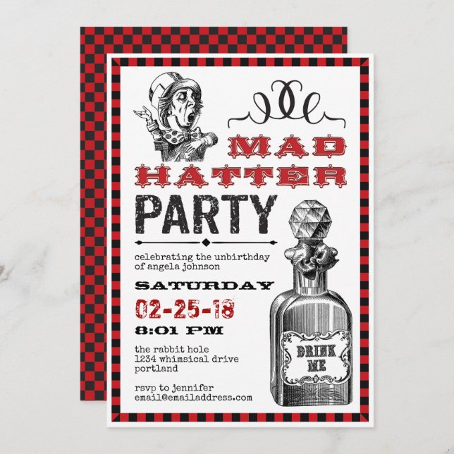 Mad Hatter Unbirthday Party Invitation (Front/Back)