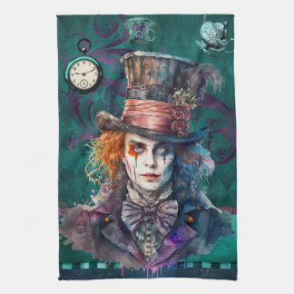 Mad Hatter Watercolour portrait Tea Towel