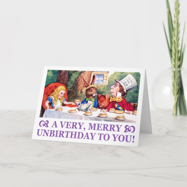 MAD HATTER WISHES ALICE A VERY MERRY UNBIRTHDAY! HOLIDAY CARD (Front)