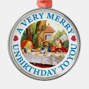 Mad Hatter Wishes Alice a Very Merry Unbirthday Metal Ornament