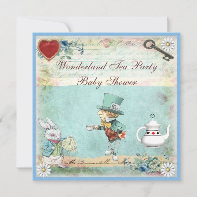 Mad Hatter Wonderland Tea Party Baby Shower Invitation (Front)