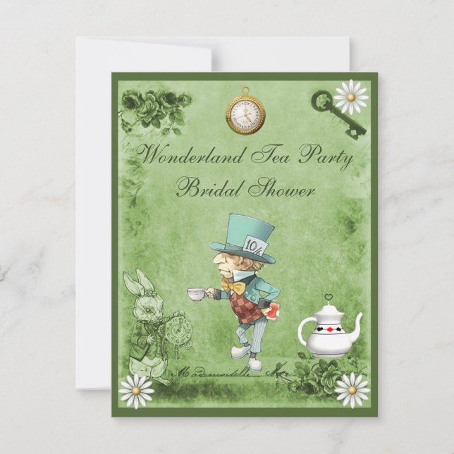Mad Hatter Wonderland Tea Party Bridal Shower Invitation (Front)