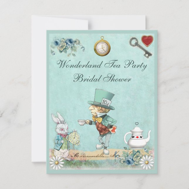 Mad Hatter Wonderland Tea Party Bridal Shower Invitation (Front)