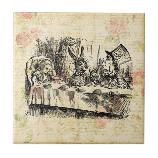 Mad Hatters Tea Party Alice in Wonderland Art Ceramic Tile (Front)