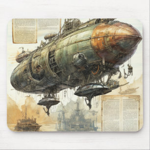 Mad Inventor Steampunk Airship Blueprint Mouse Pad