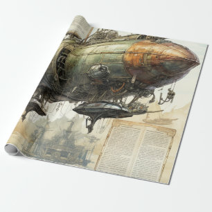 Mad Inventor Steampunk Airship Blueprint Wrapping Paper