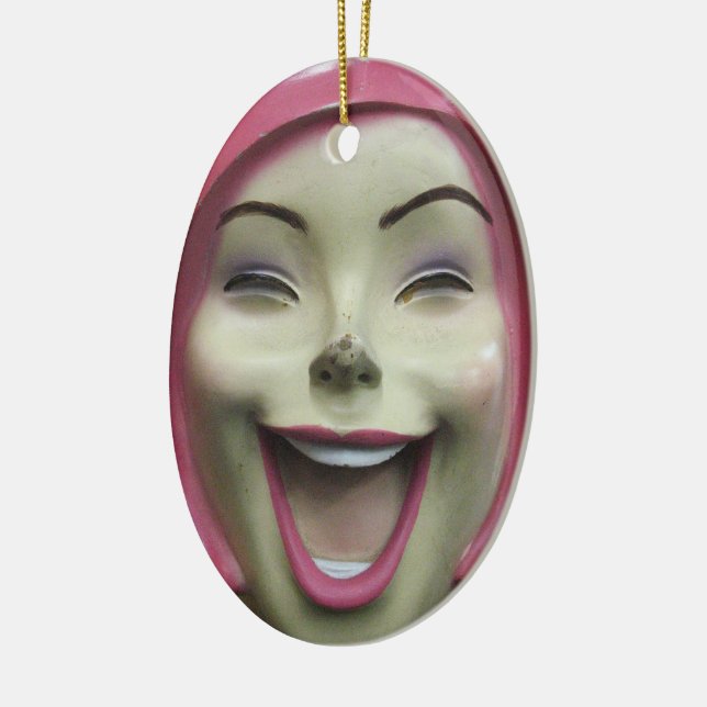 Mad Laughing Mannequin ~ Uncanny Valley Girl Ceramic Ornament (Left)