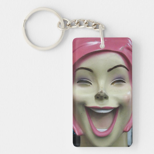 Mad Laughing Mannequin ~ Uncanny Valley Girl Key Ring (Front)