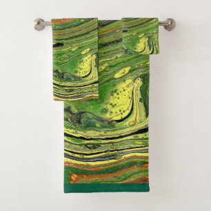 Mad Love 3 Green Striped Abstract Bath Towel Set