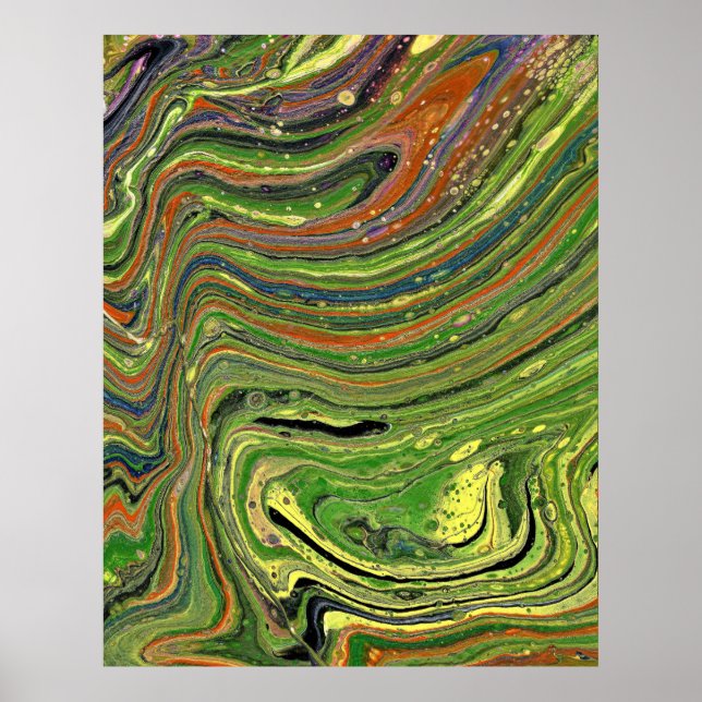 Mad Love 3 Green Striped Abstract Poster Print (Front)