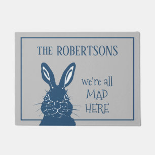 Mad March Hare Rabbit Blue Grey Funny Custom Doormat