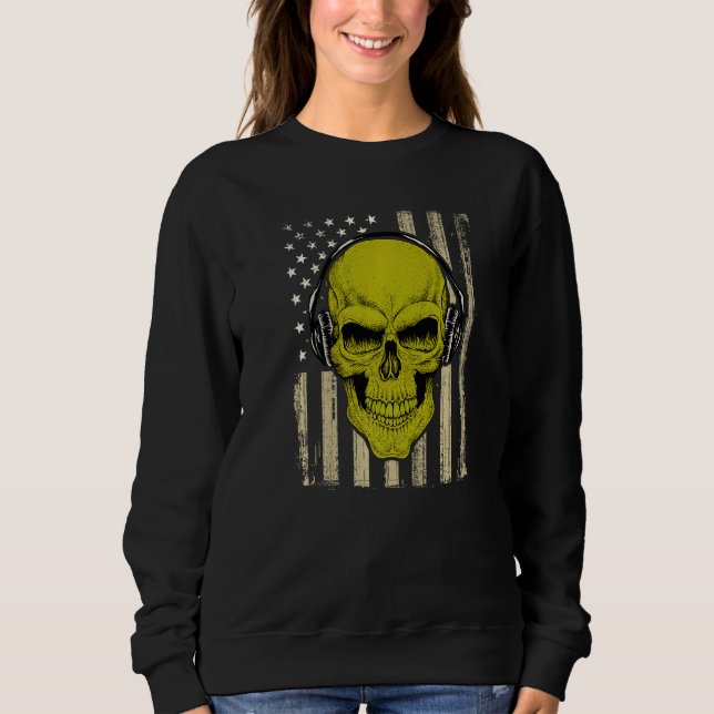 Mad Musical Skull Headphones House Tecno Party Mix Sweatshirt (Front)