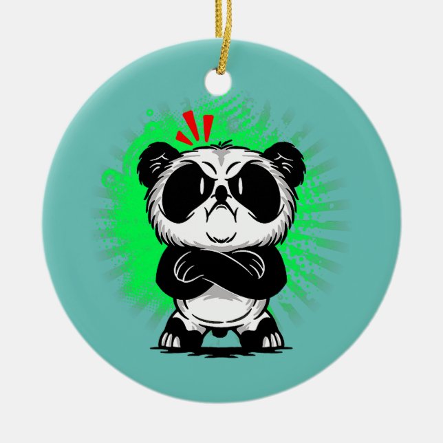 Mad Panda Angry Bear Cool Panda Kids Men Women  Ceramic Ornament (Front)