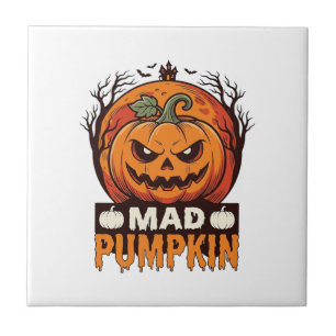 Mad Pumpkin Halloween Vintage Engraving Design_1 Ceramic Tile