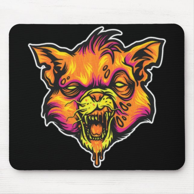 Mad Rabid Cat Illustration Mouse Pad (Front)