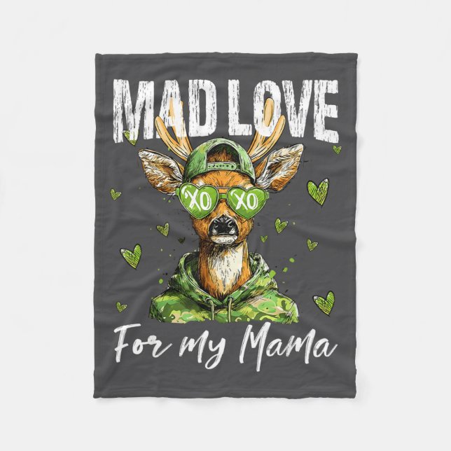 Mad Retro Love For My Mama Deer Hunting Boys Valen Fleece Blanket (Front)