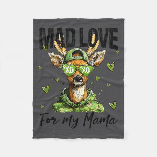 Mad Retro Love For My Mama Deer Hunting Boys Valen Fleece Blanket (Front)