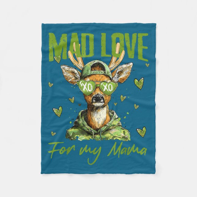 Mad Retro Love For My Mama Deer Hunting Happy Vale Fleece Blanket (Front)