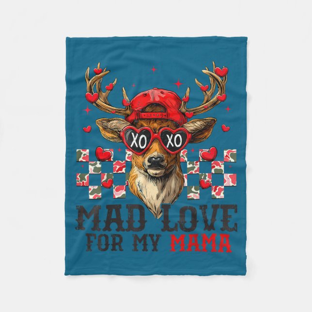 Mad Retro Love For My Mama Deer Hunting Happy Vale Fleece Blanket (Front)