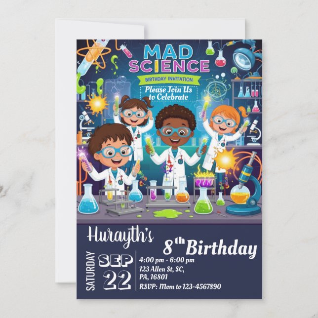 Mad Science Birthday  Invitation for Boy & Girl (Front)