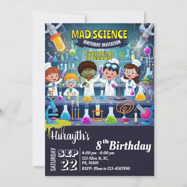 Mad Science Birthday  Invitation for Boy & Girl (Front)