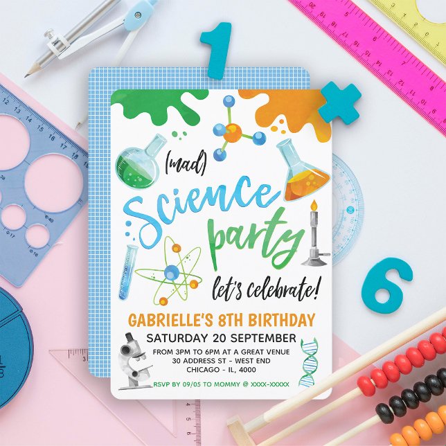 Mad Science Colourful Birthday Invitation (Put on your lab coat and get ready for an incredible party with our Science Party Invitation.)